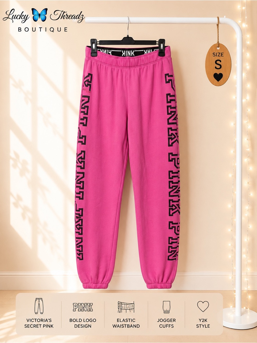 Victoria’s Secret PINK Pink Logo Jogger Sweatpants S Y2K